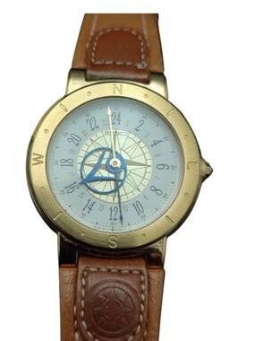 Rare Seiko Gold Tone Levante Yachting Maritime Leather Straps Watch (Authentic )